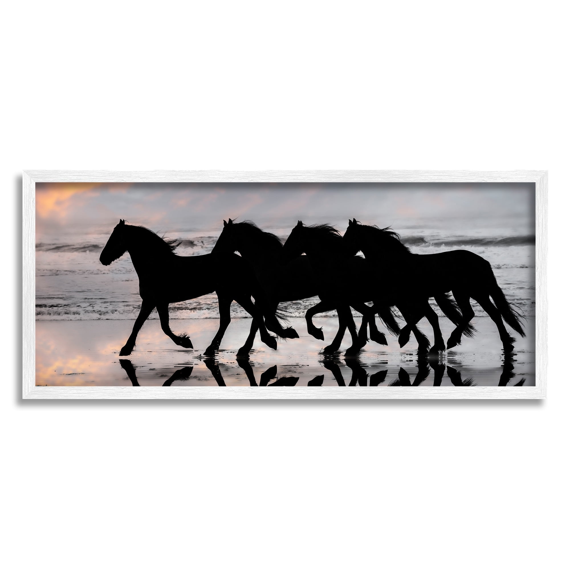 Stupell Industries Wild Horses Sunset Beach Silhouettes Galloping Animals, 24 x 10, Design by PHBurchett