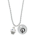 thumbnail image 1 of Delight Jewelry Silvertone Small White Cupcake with Crystal Sprinkles Silvertone Script Initial Disc - D - Charm Necklace, 20"+3", 1 of 4