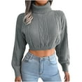 thumbnail image 1 of Womens Fall Fashion 2022! QLEICOM Sweaters for Women, Women‘s Turtleneck Sweater Solid Knitted Casual Fashion Long Sleeve Tops Blouse On Clearance, 1 of 8