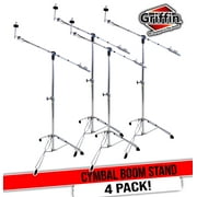 Angle View: Cymbal Boom Stands (4 PACK) by GRIFFIN | Chrome Drum Kit Hardware Set with Double-Braced Tripod Legs | Counterweight Adapter for Mounting Heavy-Duty Crash, Ride & Splash Cymbals Cymbals