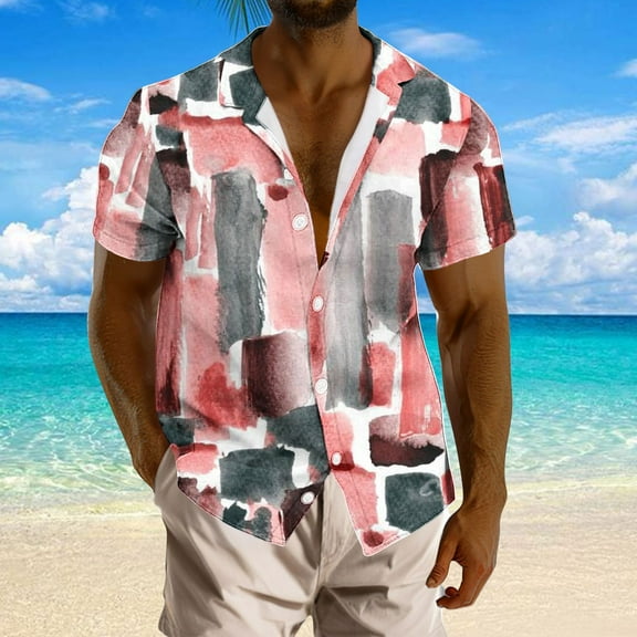 QUINDOS Button up Mens Shirts Hawaiia Casual Summer Short Sleeve Shirts Tropical Print Loose Fit Vacation Beach Shirts