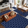 thumbnail image 5 of 2.7x5 Area Rugs, Navy Blue Non-Skid Rubber Backing Large Rectangle Rugs - Living Room Bedroom Home Office, Geometric Leaf Diamond Plaid Abstract Check Indoor Floor Mat Carpets Washable Rug, 5 of 9