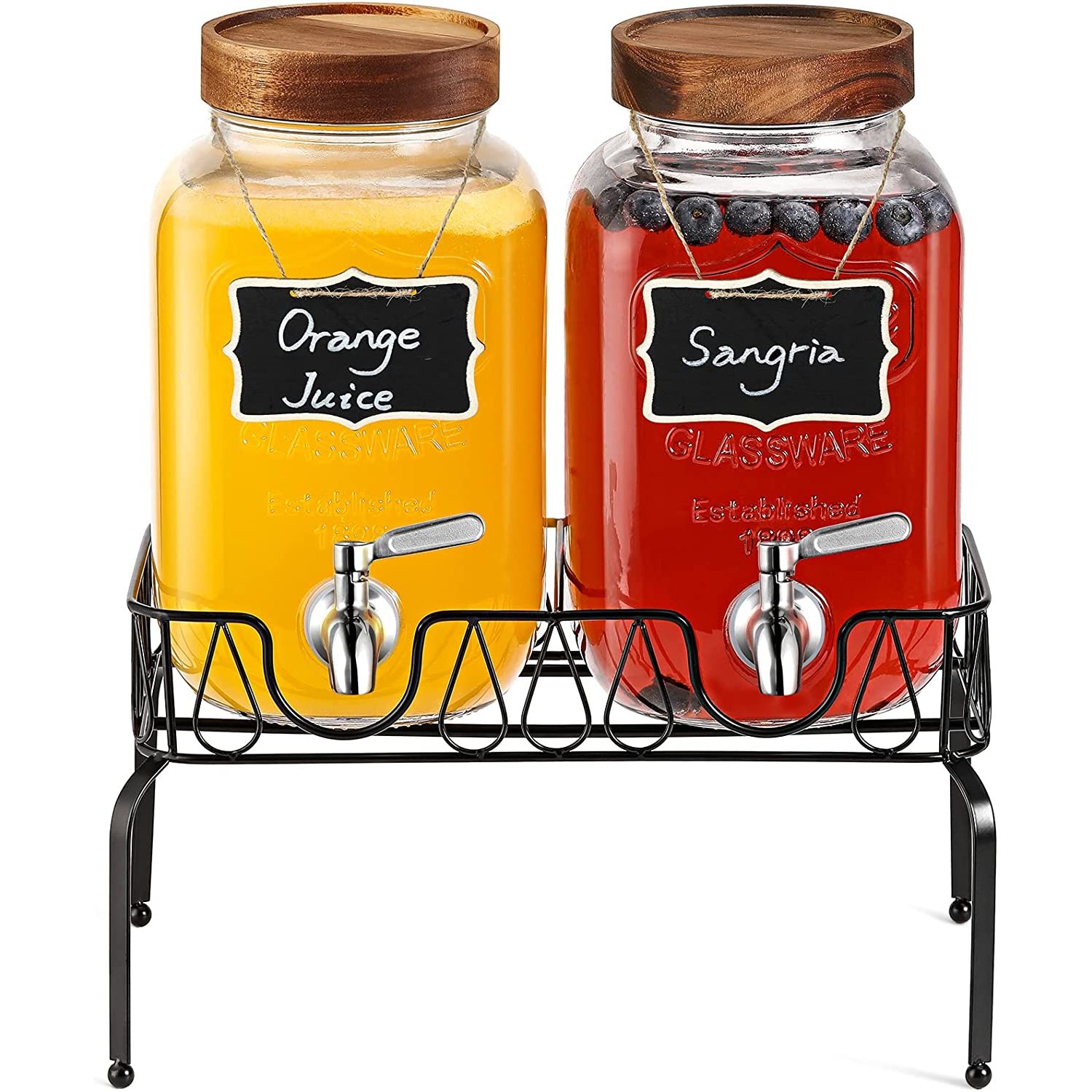 1Gallon Glass Drink Dispenser with Stand, 18/8 Stainless Steel Spigot