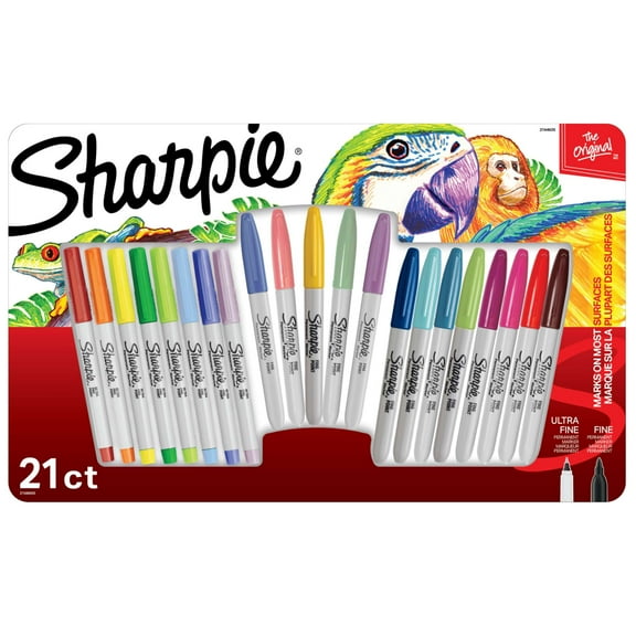 Sharpie Permanent Markers, Fine and Ultra-Fine Points, Assorted, 21 Count