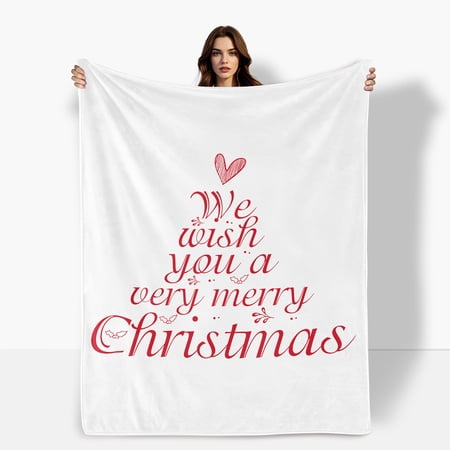Festive Christmas Holiday Heart White Fleece Blanket For Warmth And Blessings Sofa Bed Travel Camping Polyester Throw Shipped From USA Soft Warm Comfortable Flannel Blanket Gift