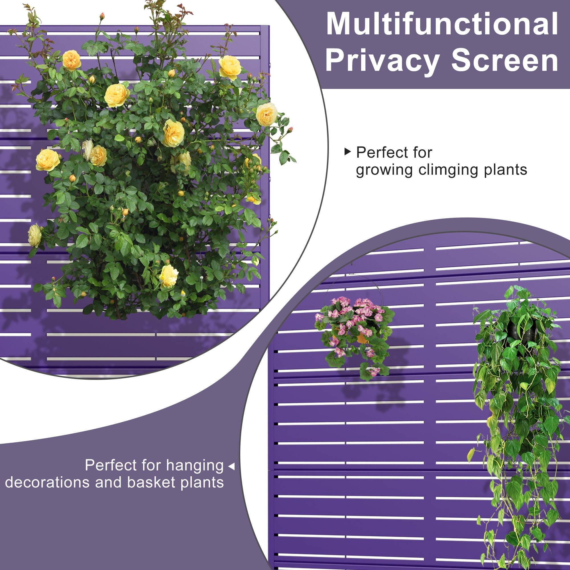 MAYEERTY 72*47in Outdoor Privacy Screen, 6 Panels Metal Privacy Fences for Patio, Purple