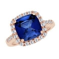 thumbnail image 2 of AFFY Cushion Cut Simulated Blue Sapphire & White Natural Diamond Solitaire Ring In 10k Rose Gold , Ring Size-13.5, 2 of 2