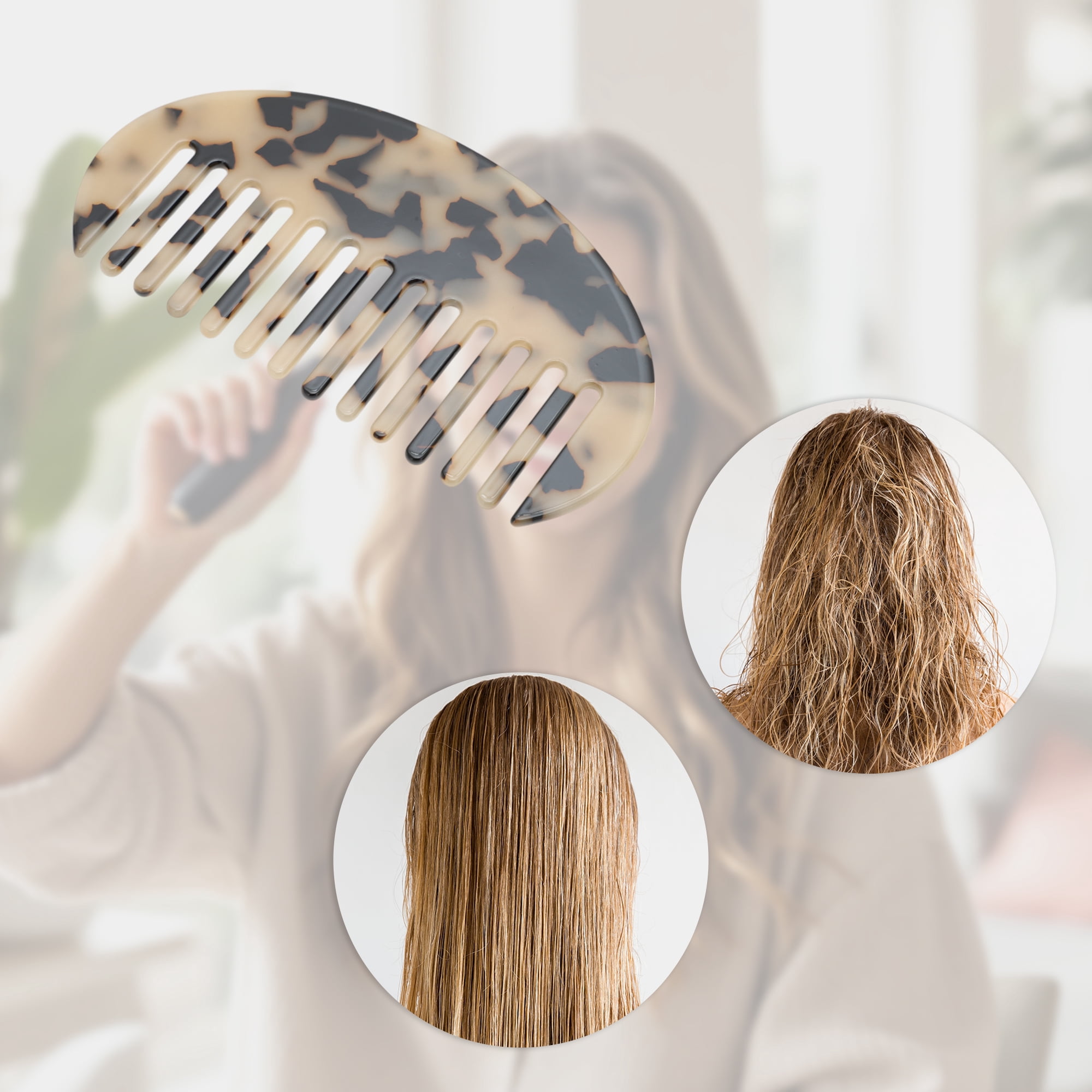 Unique Bargains 1 Pc Half Round Hair Comb for All Hair Types Styles Beige, Black