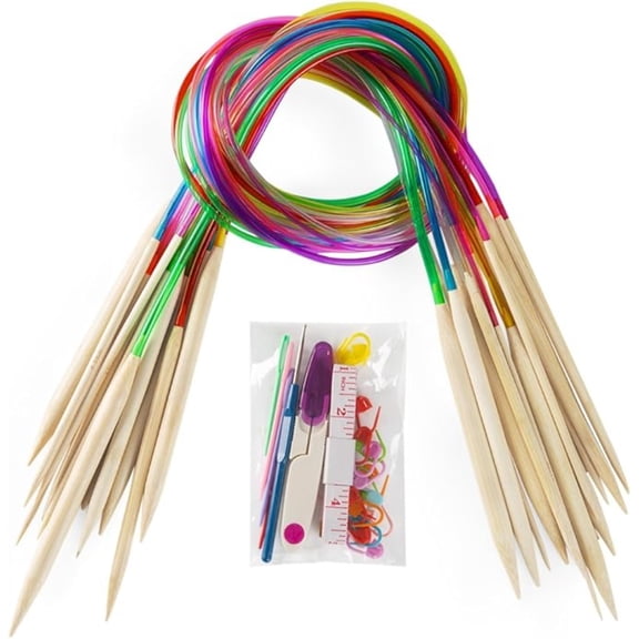 Bamboo Knitting Needles Set 18 Pairs Wood Circular for Sweater 2mm-10mm 24 Inch