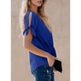 thumbnail image 3 of Uhndy Women's Blouses V Neck Short Sleeve Chiffon Shirts Front Draped Wrap Twist Tops Blue 3XL, 3 of 5