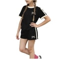 thumbnail image 2 of ITSAME Girls Crewneck T-Shirt and Shorts Set Bow Print Summe Casual Active Outfits 2-Piece Black Size 5-6, 2 of 6