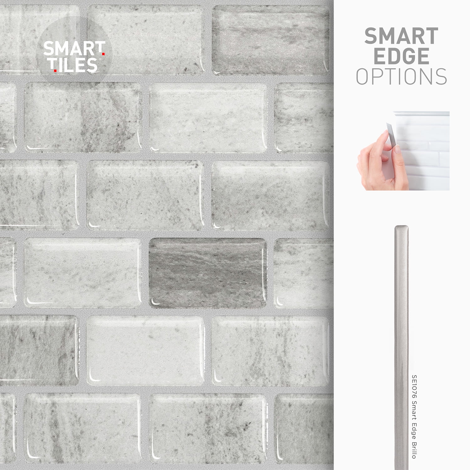 Smart Tiles - 3D Adhesive Peel and Stick Backsplash Tile, Gray - 4-Pack 9.8" x 9.74"
