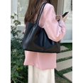 thumbnail image 3 of Bolsos de mano con cordón de moda de PU para mujer, bandolera de gran capacidad, bolso de mano para compras, bolsos de hombro sólidos impermeables para mujer, 3 of 5