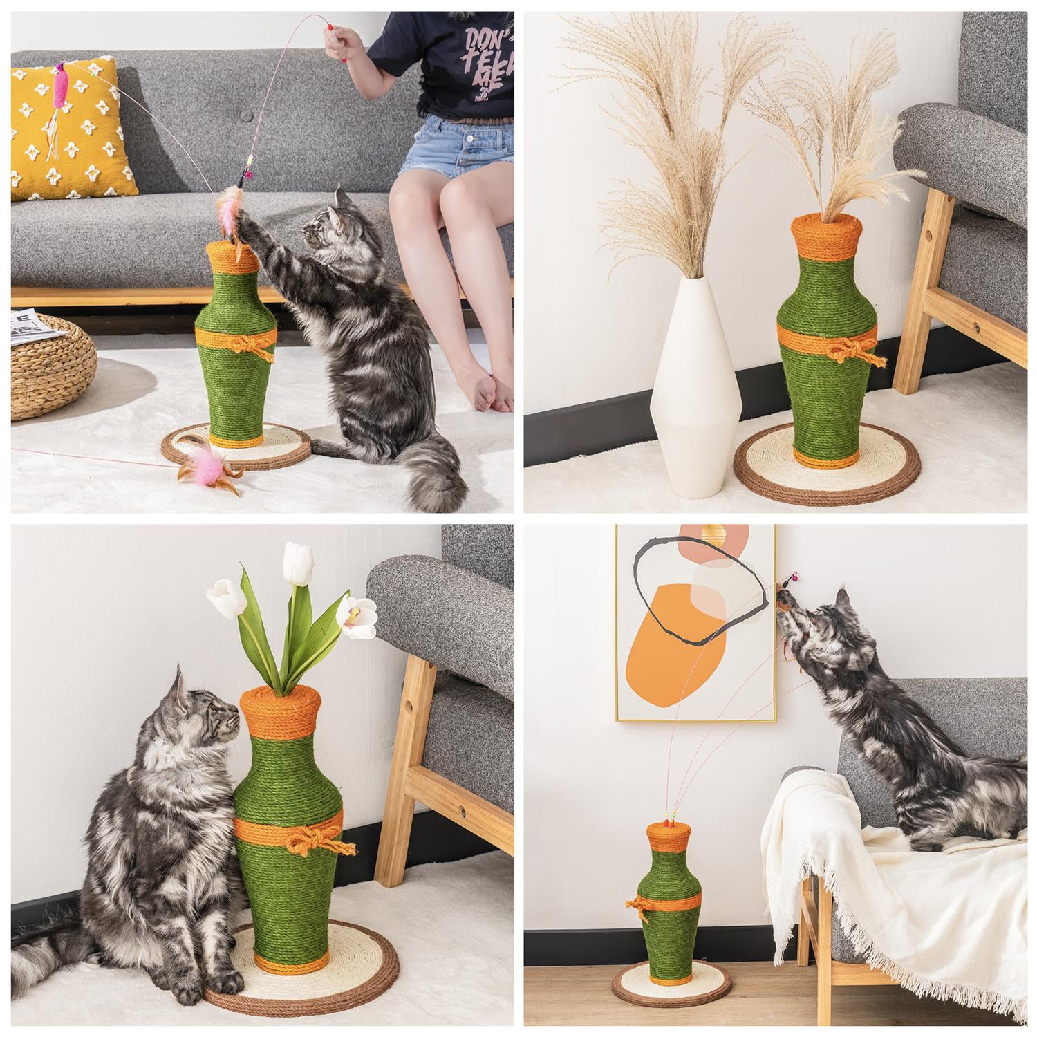 Pefilos 16" Tall Cat Scratching Post for Indoor Cats, Cat Toys Interactive Sisal Scratch Posts, Sisal Cat Teaser Wand Post, Sisal Cat Scratcher for Large Cats and Kittens, Green Pefilos 16" Tall Cat Scratching Post for Indoor Cats, Cat Toys Interactive Sisal Scratch Posts, Sisal Cat Teaser Wand Post, Sisal Cat Scratcher for Large Cats and Kittens, Green