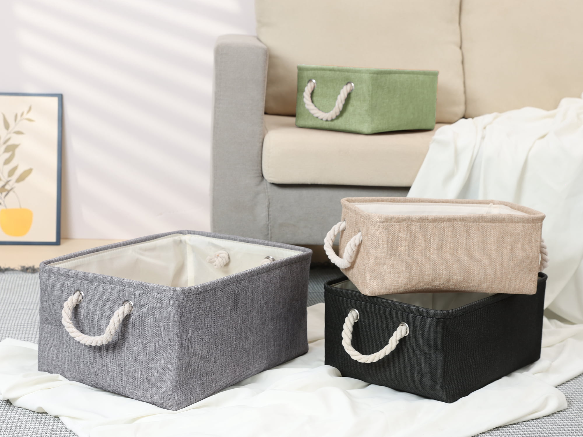 Unique Bargains Storage Bin with Handles for Closet Organizers Green 12.2"x8.3"x5.1"