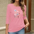 thumbnail image 4 of Charella Women's Floral Printed Tops Flower Graphic Tee Casual Crew Neck 3/4 Sleeve Shirts Loose Fit Clothes (L, Pink 2), 4 of 6