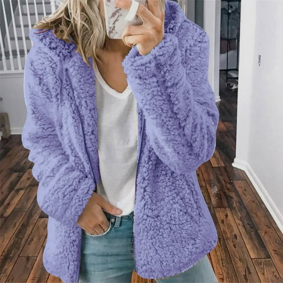Meichang Fashion Women Teddy Jackets Lapel Collar Cardigan Fleece Coats Winter Warm Soft Zip Up Overcoats Long Sleeve Outdoor Casual Oversized Sherpa Coats with Pockets