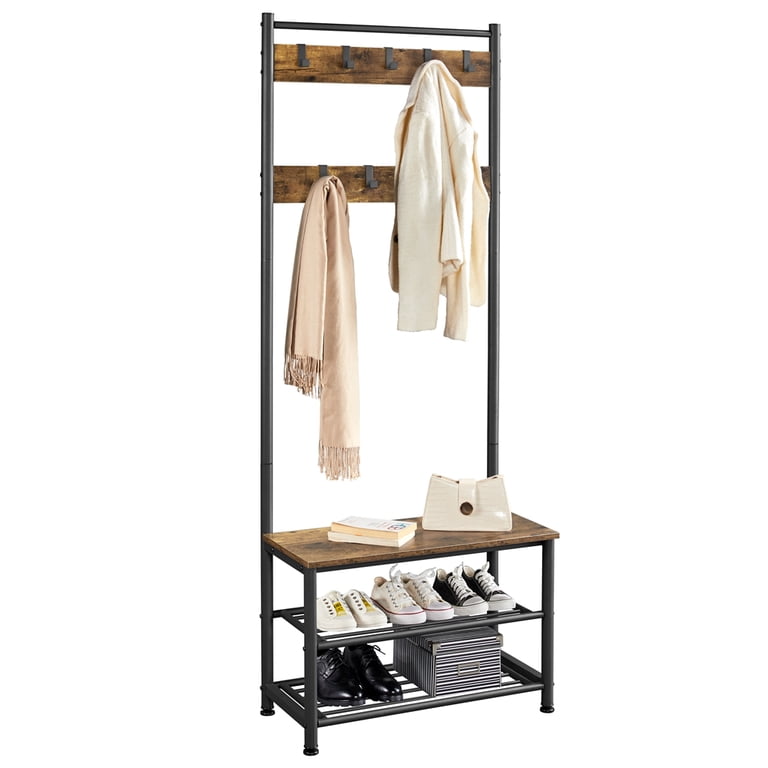 Yaheetech 73" Metal Hall Tree Coat Rack with Bench, Rustic Brown photo 2