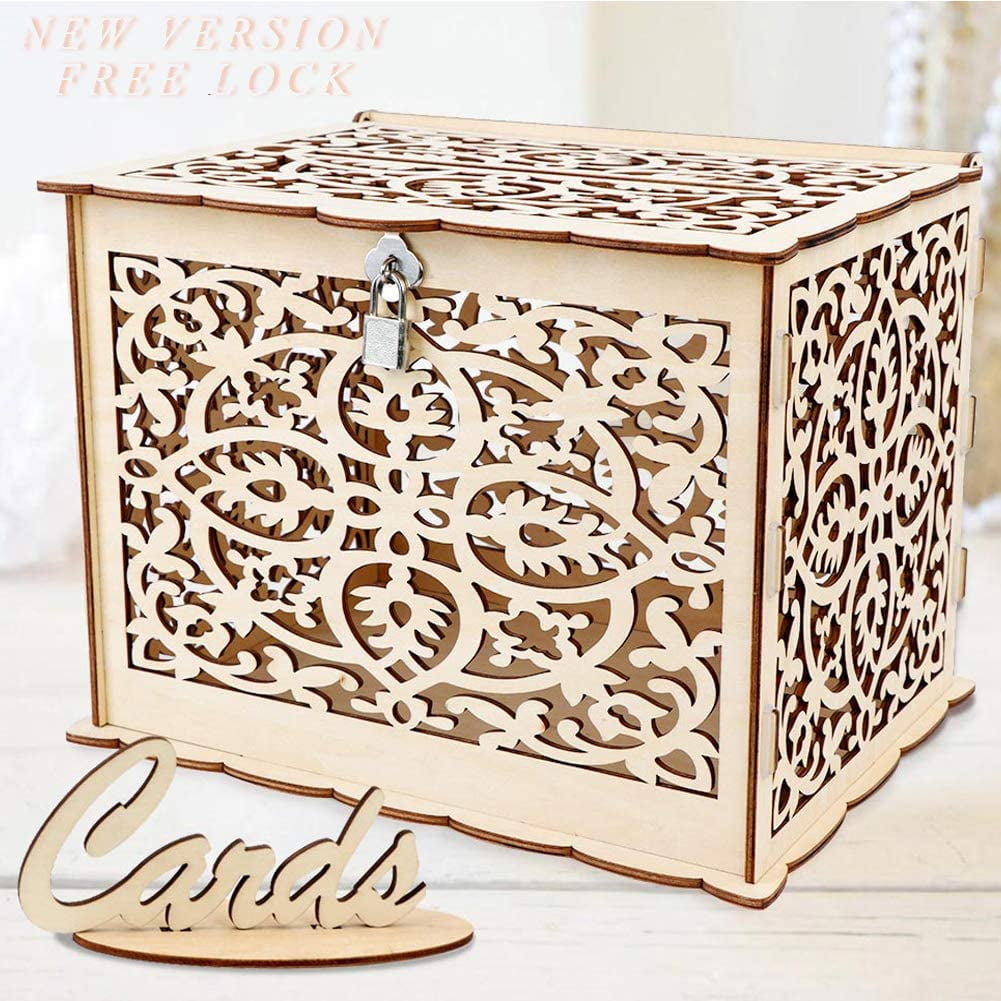 DIY Wedding Gift Card Box Wooden Money Box With Lock Romantic Wedding Decoration 