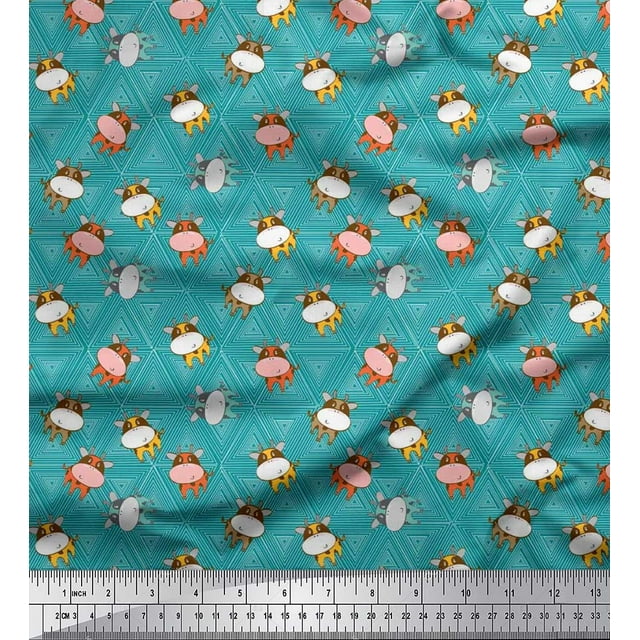 Soimoi Rayon Fabric Triangle & Cow Cartoon Print Fabric by Yard 42 Inch Wide