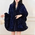 thumbnail image 1 of Faux Fur Shawl Cloak Cape for Women Winter Sequin Fur Coat Wedding Party Fur Stole Wraps for Evening Outwear Coat, 1 of 1