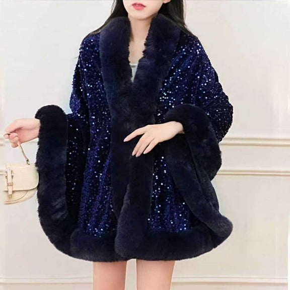 Fewfanhot Women's Plaid Velvet Shawl Coat with Wool Collar and Knitted Details for Fashionable Winter Outerwear