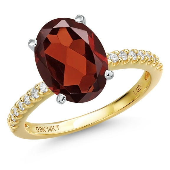Gem Stone King 14K Two Tone Gold Red Garnet and Lab Grown Diamond Engagement Ring for Women | 3.81 Cttw | Oval 11X9MM | Gemstone January Birthstone | Size 6