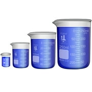Karter Scientific 214T2, 3.3 Boro, Griffin Low Form, Glass Beaker Set - 4 Sizes - 10ml, 50ml, 100ml, 250ml