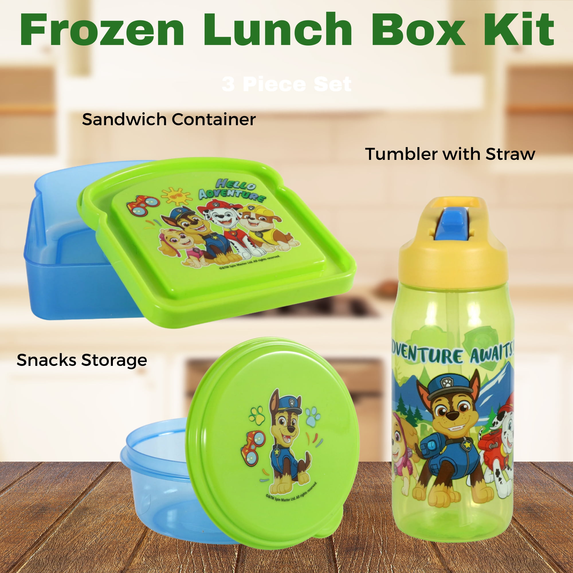 Paw Patrol Lunch Box Set! Includes Sandwich Box + Snack Container + Water  Bottle + Tableware Featuring Ryder + Dogs! 4 Piece Kids Picnic Pack in Tote  Bag! (Green V6) 