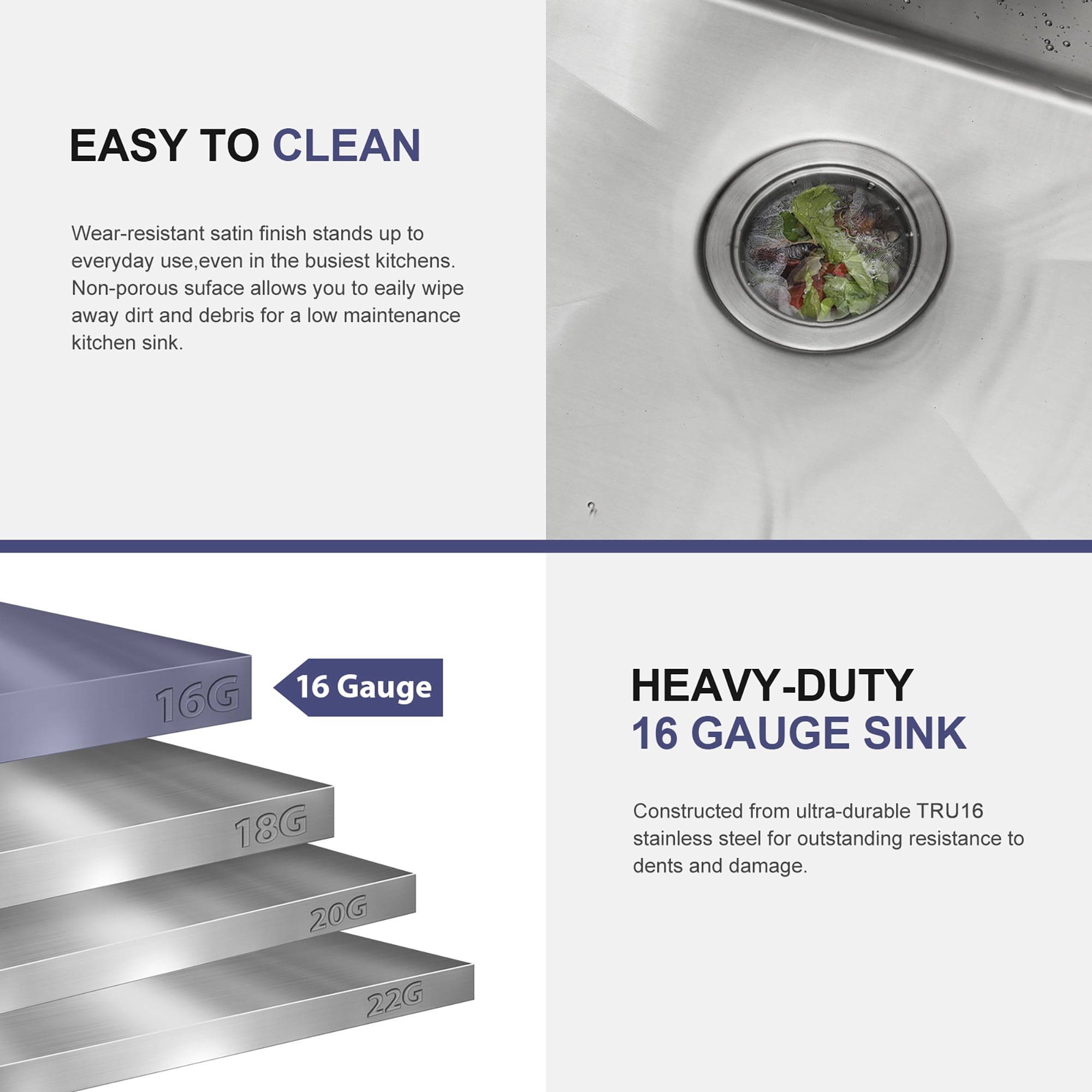 SUNRINX 33" Drop-in Workstation Farmhouse Kitchen Sink, 16 Gauge Stainless Steel, Brushed Nickel