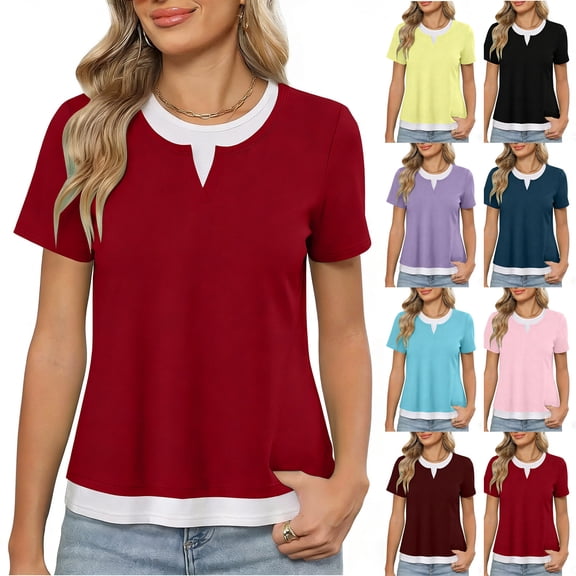 Hinvhai Womens Short Sleeve T Shirts Crewneck Trendy Solid Basic Tee Tops Casual Summer Loose Fit Shirts Yellow XL(XL)