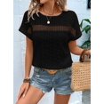 thumbnail image 2 of Womens Tops Casual Scoop Neck Short Sleeve Embroidered Lace Hollow Out Shirts Loose Tunic Knit Boho Blouses Black XXL, 2 of 7