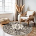 thumbnail image 2 of Beige 4' Round Vintage Ultra-Thin Washable Area Rug for Living Room Bedroom Dining Entryway, 2 of 9