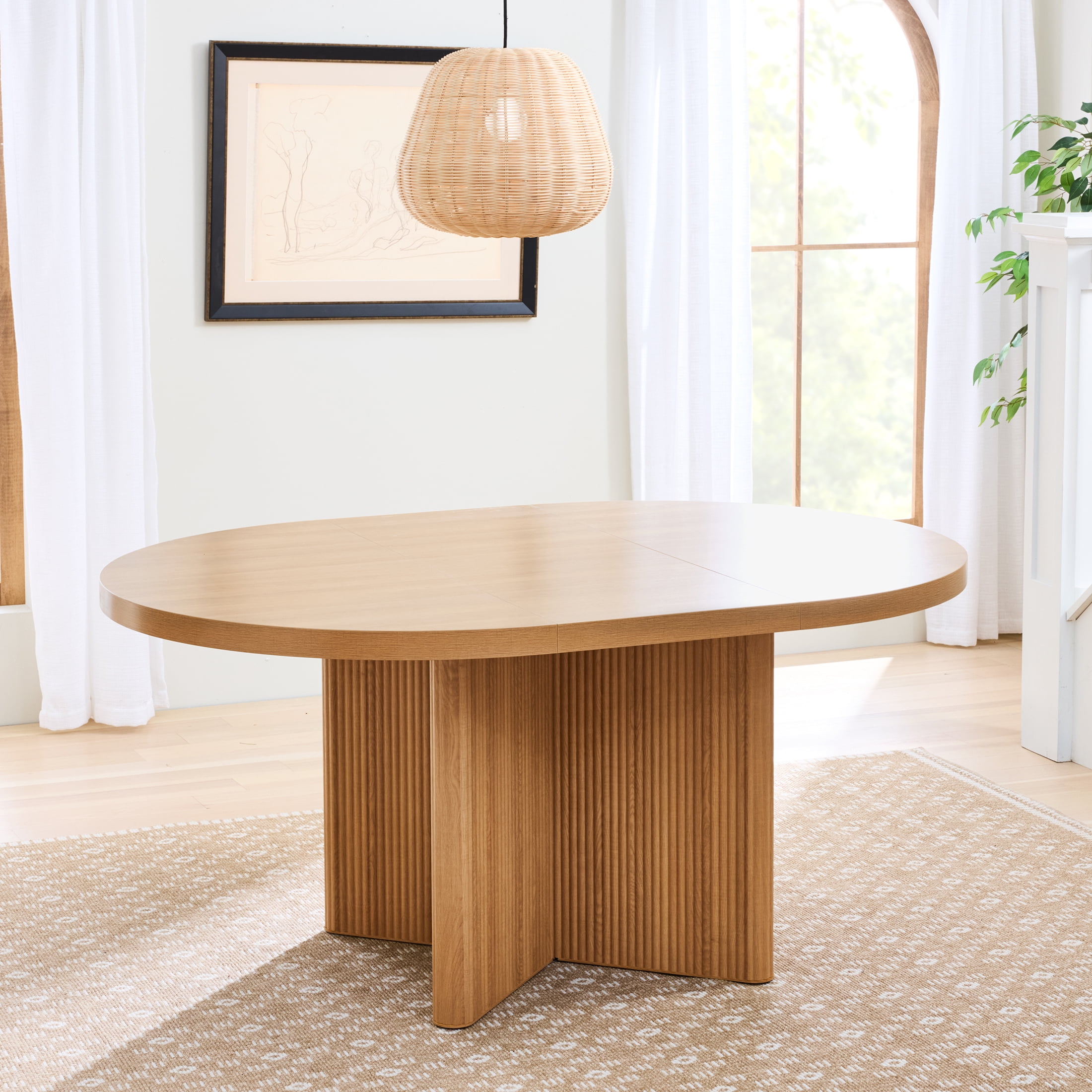 Better Homes & Gardens Lillian Fluted Round Expandable Dining Table, Light Honey Finish