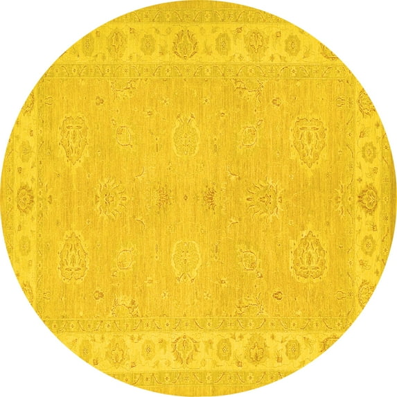 Ahgly Company Machine Washable Indoor Round Persian Yellow Traditional Area Rugs, 3' Round