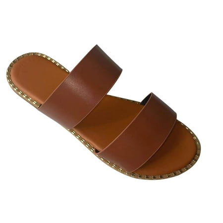

Funicet Slides for Women Summer New Flat Metal Ladies Outer Wear Two Sandals and Slippers Brown 38