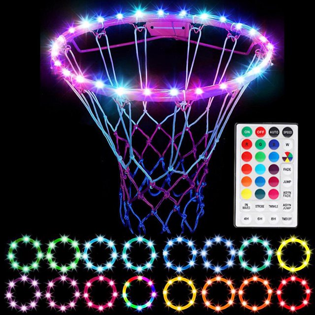 Luces LED de aro con control remoto con 4 modos y 16 colores, resistentes al agua para jugar al aire libre y mejorar el baloncesto nocturno