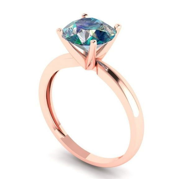 2 ct Round Cut Blue Moissanite Solitaire Engagement Ring for Women in 18K Rose Gold