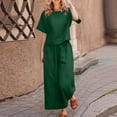 thumbnail image 3 of 2 Piece Outfits for Women Summer Cotton Linen Sets Lounge Solid 3/4 Sleeve Embroidered Top Matching Causal Wide Leg Pants, 2XL, 3 of 7