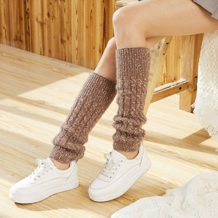 

Hanas Fashion Socks Women Ladies Winter Leg Warmers Cable Knit Knitted Crochet Socks Wool Leggings Coffee One Size