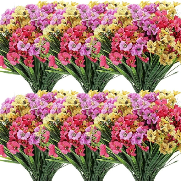10 Bundles Violet Artificial Flowers, UV Resistant Faux Flowers Outdoor, Faux Silk Flowers, Fake Violet Flowers Bulk for Front Porch Hanging Garden Courtyard Farmhouse Home(Colorful)