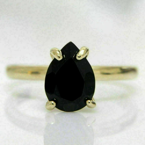 2Ct Lab Created Black Diamond Pear Cut Women's Solitaire Fancy & Beauty Ring 14K Yellow Gold Plated