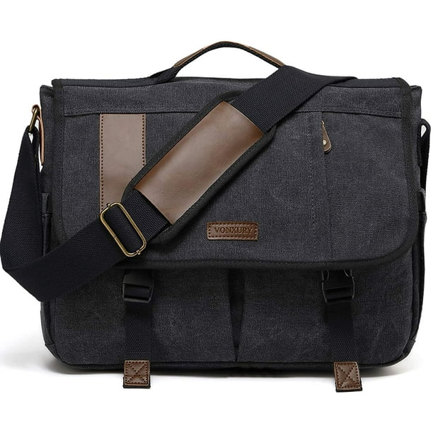 Mens Messenger Bag, 17 Inch Laptop Bag Vintage Water Resistant Canvas Shoulder Bag for Women