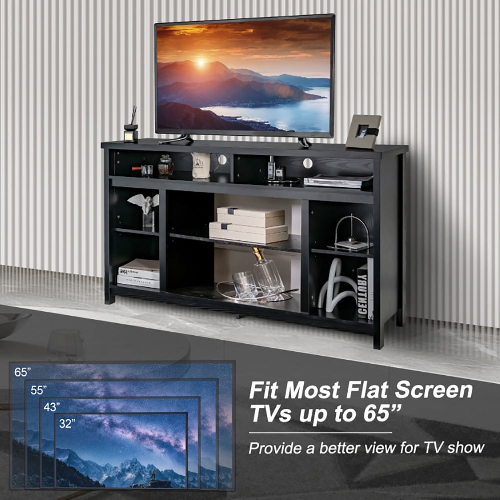 Finihen TV Stand, TV Cabinet, 58 Inch TV Stand Entertainment Console Center with Adjustable Open Shelves, Media Entertainment Center with Storage, for Living Room, Bedroom, Black