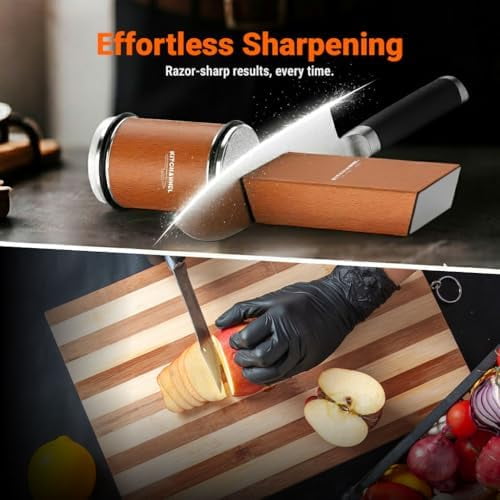 Rolling Knife Sharpener Kit – Fast, Easy Diamond & Ceramic Manual Sharpener | 15° & 20° Angle Guides for Kitchen & Chef’s Knives – Sharpens All Steel Blades