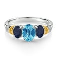 thumbnail image 2 of Gem Stone King 925 Sterling Silver and 10K Yellow Gold Oval Swiss Blue Topaz Blue Sapphire and White Diamond 3 Stone Ring for Women (2.44 Cttw, Gemstone November Birthstone, Size 5), 2 of 3