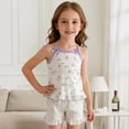 thumbnail image 2 of Krdevn Girls Floral Cami Pajama Set Bow Ruffle 2 Piece Summer Loungewear Outfit,4-5 Years, 2 of 8