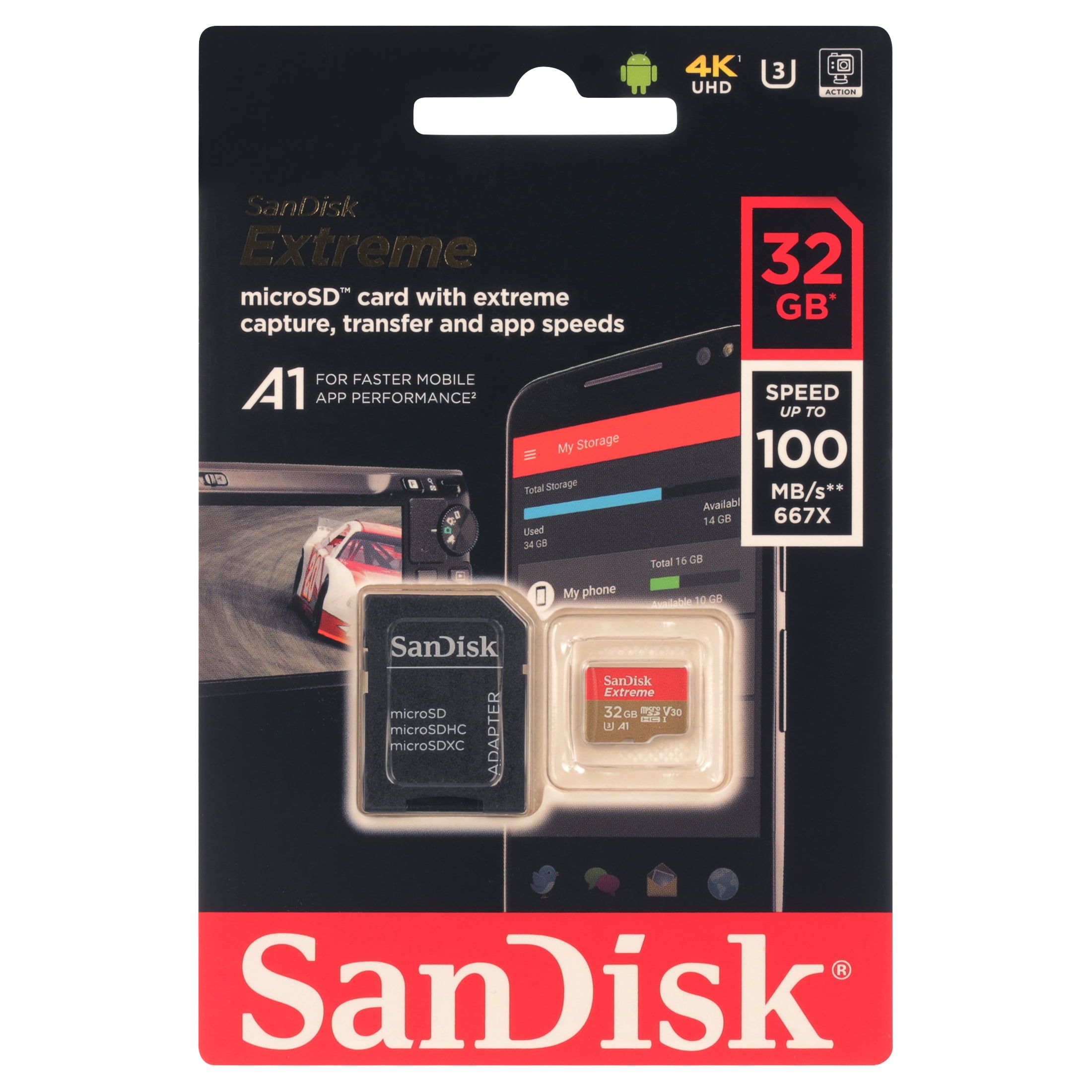 SanDisk Ultra 64GB microSDXC UHS-I Card with Adapter, Grey/Red, Standard  Packaging (SDSQUNC-064G-GN6MA)