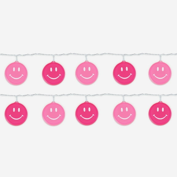Packed Party Pink Smiley Face LED String Lights, with 10 LED lights