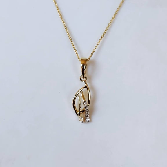 14K Gold Diamond Leaf Pendant Necklace, Dainty Cluster Design